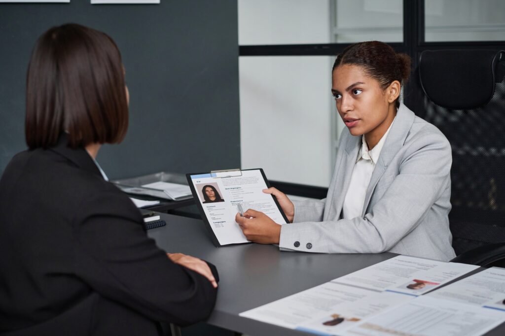 Specialist asking questions to fill documents